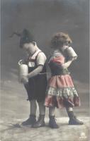 Postcard: 2 children with Hofbrau steins