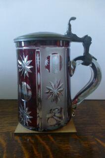 Biedermeier ruby flashed glass stein