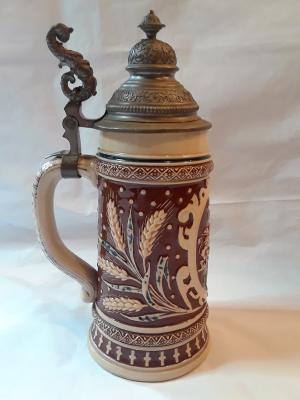 ANTIQUE VINTAGE BEER .5 L STEIN MUG PEWTER LID JOSEF WIEN BOLK VIENNA