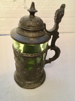 DRGM Nuremberg Pewter Overlay Glass Stein