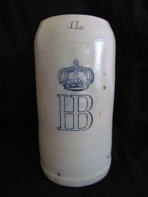 Hofbräuhaus HB 1L masskrug c. 1900 without lid