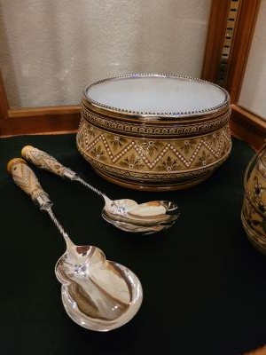 Mettlach salad bowl with spoon and fork