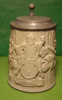 Gambrinus Stein Salt Glazed with Lid Late 19th Century