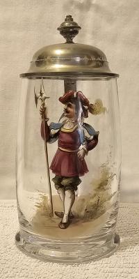 Hand Painted Glass Sein with Landsknecht Holding Battle Axe