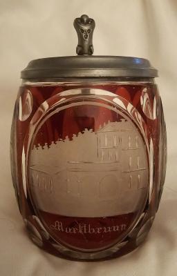 Karlsbad Red Stained to Clear Glass Spa Stein