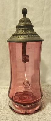 Cranberry Optic Rib Glass Stein