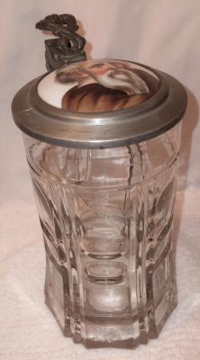 Clear Blown Glass Stein With Ceramic Saint Arnold Lid