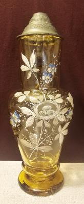 Brown Blown Glass Floral Painted Pitcher