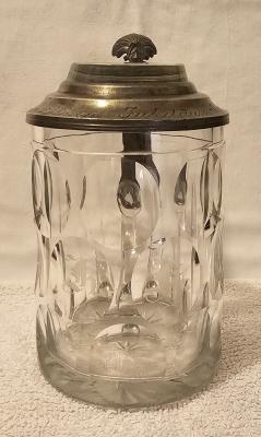 1/2 Liter Clear Dimpled Glass Stein with Etched Deer Top