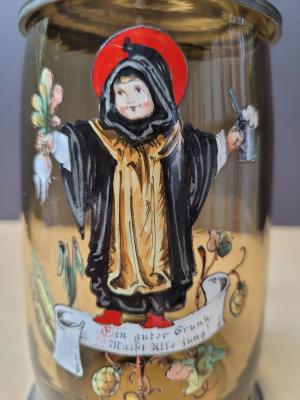 Amber glass stein with Munich Child