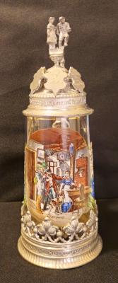 1 Liter Glass Wedding Stein with Ornate Lid